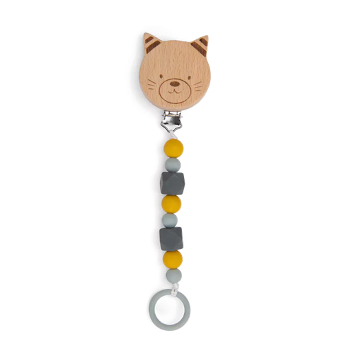 Moulin Roty - Attache-tétine bois et silicone chat - Les Moustaches