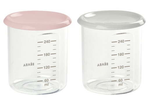 Béaba - Lot de 2 Pots de Conservation 240 ml - Rose/Gris