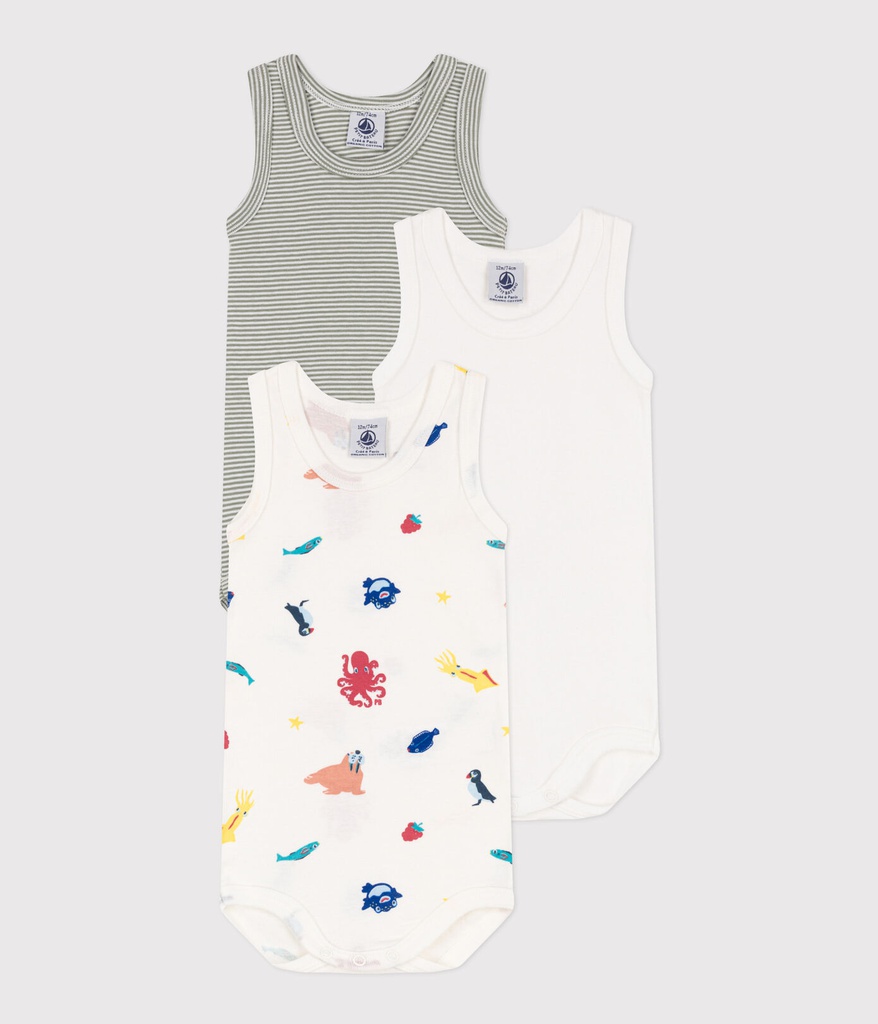 Petit Bateau - Lot de 3 bodies débardeurs - Animaux marins