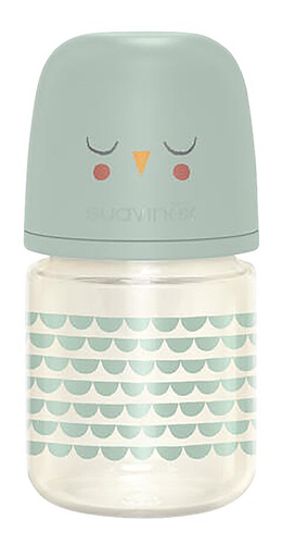 Suavinex - Biberon en verre - 120 ml - Tétine SX Pro - Feather Green