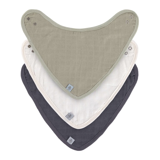 Lässig - Lot de 3 bandanas en mousseline - Olive/Blanc cassé/Marine