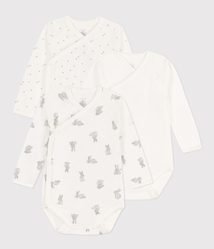 Petit bateau - Lot de 3 bodies croisés manches longues - Lapin