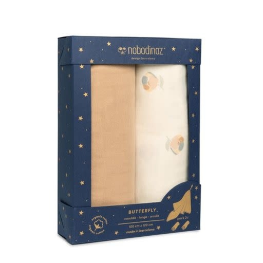 Nobodinoz- lot de 2 tetras butterfly swaddles - Blossom