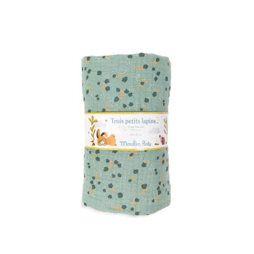 Moulin Roty - Drap housse 70x140 cm Sauge - Trois Petis Lapins