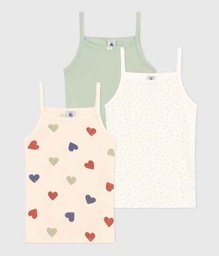 Petit Bateau - Lot de 3 chemises à bretelles - Vert/Crème à  motif coeur