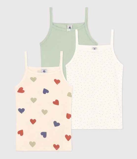 Petit Bateau - Lot de 3 chemises à bretelles - Vert/Crème à motif coeur