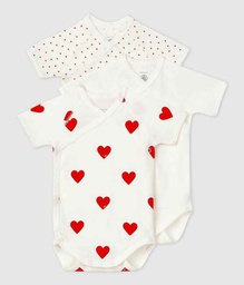 Petit Bateau - Lot de 3 bodies cache-coeur manches courtes en coton - Coeurs