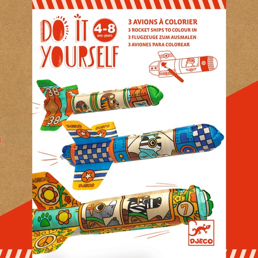 DJECO - Do It Yourself - 3 Avions à colorier - 4 ans +