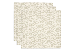 JOLLEIN - Lange Gaze de Coton 70x70cm Small Animals - Olive Green - 3 Unités