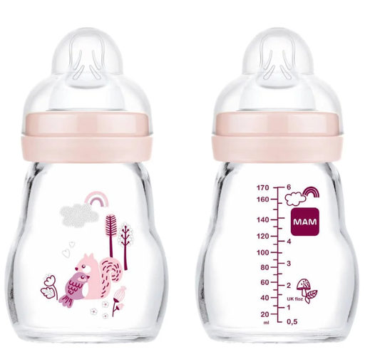 Mam - Biberon en verre 170ml - Feel Good - Rose