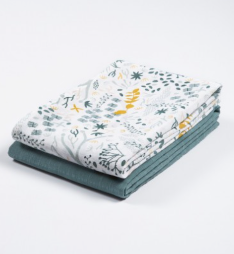 Kadolis - Langes emmaillotage en Coton Bio à motifs Yukari / Eucalyptus (lot de 2)