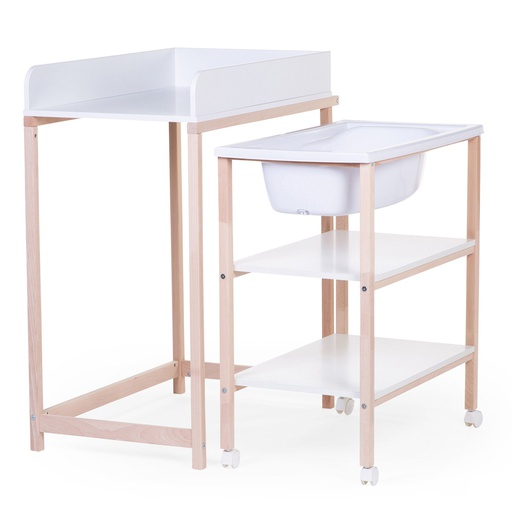 Childhome - Table à Langer Naturel Blanc - Baignoire + Roues [CHTBNW]