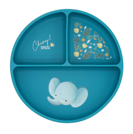 Sassi - Assiette avec ventouse en silicone - Chewy l’éléphant