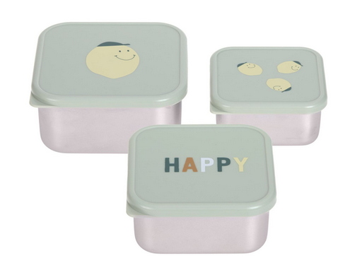 Lassig - Lot de 3 petites boîtes à goûter inox - Happy Fruit - Citron