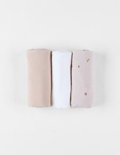 [BB2451.57] Noukie's - Lot de 3 langes en mousseline - 70x70 cm