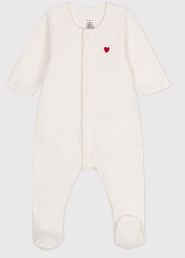 Petit bateau - Body pyjama unisex en velours - Petit coeur