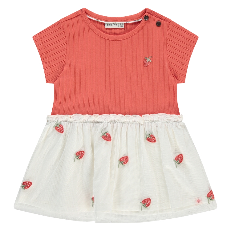 Babyface - Robe t-shirt et tulle motif fraises fille - Grapefruit