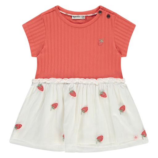 Babyface - Robe t-shirt et tulle motif fraises fille - Grapefruit