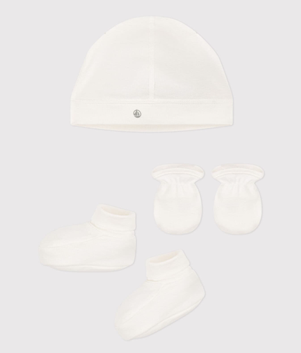 Petit Bateau - Lot de bonnet chaussons et moufles bébé - 1 mois - Blanc [A0AS000460]