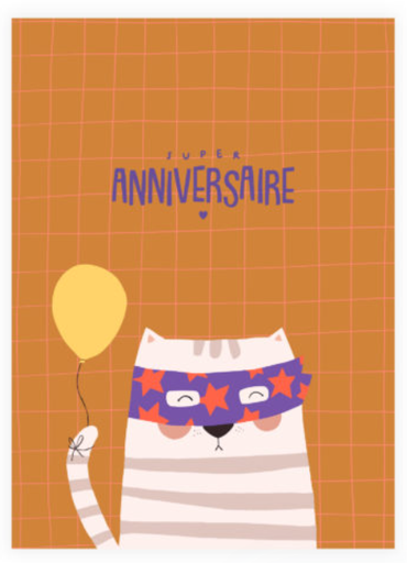 Madame Grizzly - Carte anniversaire - chat super - héros