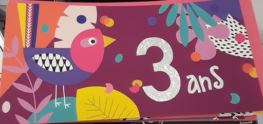Ed. Cortil- Artlequin - Carte anniversaire - 3 ans