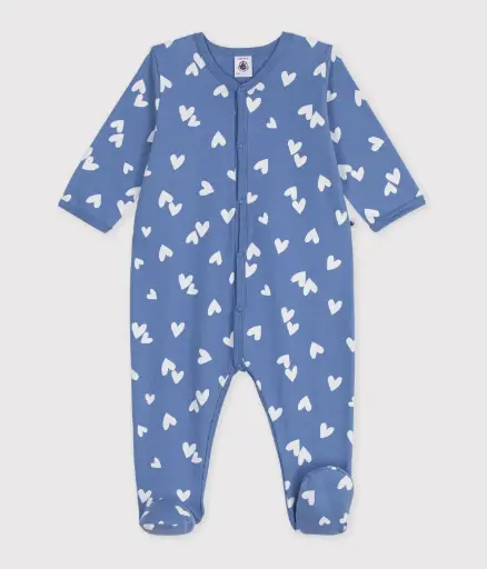 Petit Bateau - Pyjama bleu coeur blanc avec pieds 