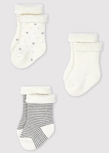 Petit Bateau - Lot de 3 paires de chaussettes - Etoiles/lignes - 0-3 mois
