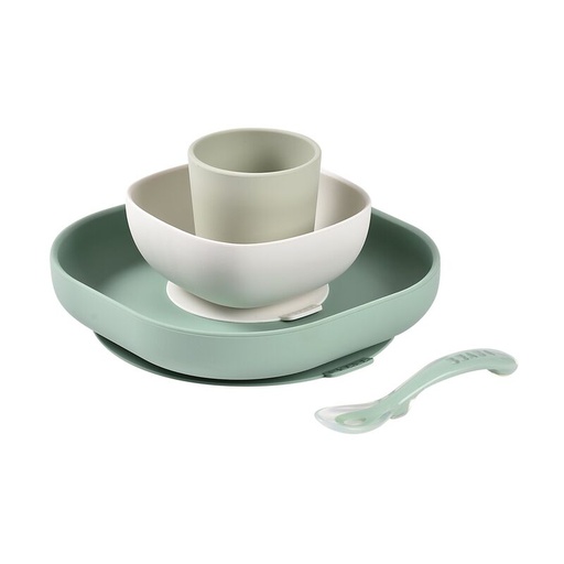 [913592] Béaba - Coffret repas en silicone - Vert sauge