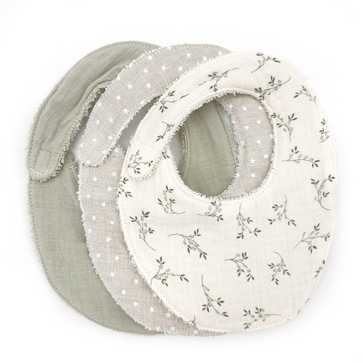 [P3BIOBL] Babyshower - Set de 3 bavoirs - Olive Bloom