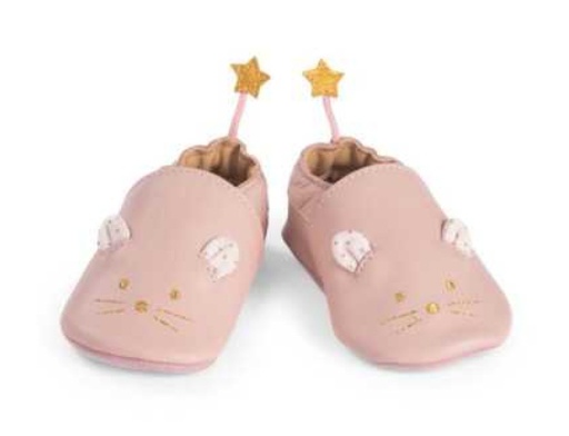 [667012] Moulin Roty - La petite école de danse - Chaussons cuir souris rose - 6/12 m