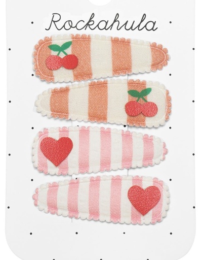 [H2369R] Rockahula - Lot de 4 pinces à cheveux - Cherry Stripe Fabric Clip