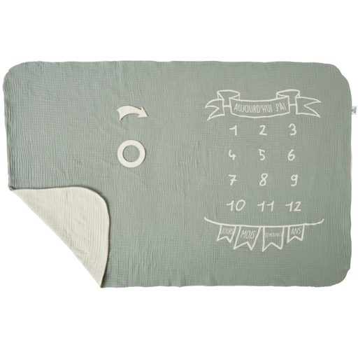 BB&Co - Couverture étapes bébé - Vert de gris/Ecru