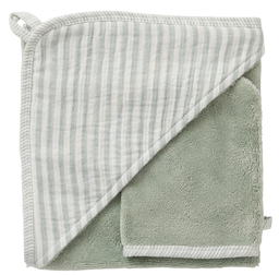 BB&amp;Co - Cape de bain &amp; gant de toilette - Soft Stripes - Vert de gris
