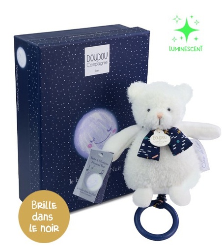 Doudou et Compagnie - Boite à musique luminescente ours - 17 cm - Clair de Lune