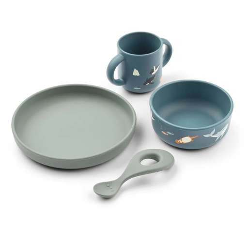 Liewood - Set Repas Arthur en silicone - Artic Sea/Ocean View