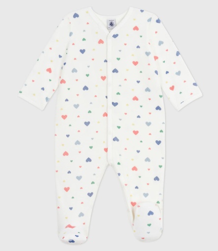 Petit Bateau - Pyjama bébé en velours imprimé cœurs