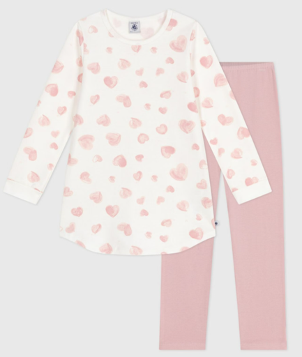 Petit bateau - Pyjama 2 pièces enfant - Chemise de nuit et legging en molleton imprimé cœurs roses