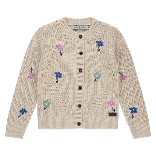 STAINS & STORIES - Gilet en tricot beige avec fleurs - Fille