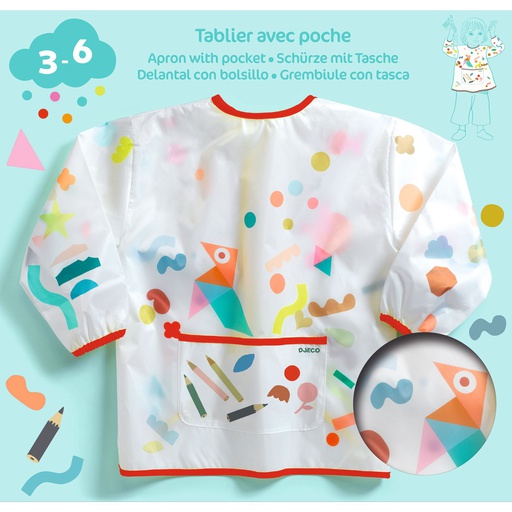 DJECO - Tablier avec poche - Gommettes et crayons - 3 à 6 ans [DJ09043]
