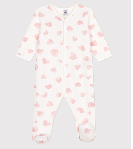 Petit Bateau - Pyjama fourré avec pieds - Imprimés coeurs