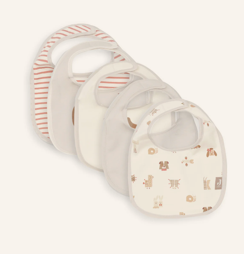 Jollein - Lot de 5 bavoirs - Jersey imperméable Animal Friends