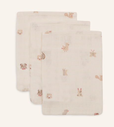 Jollein - Gant de Toilette Gaze de Coton 15x20cm - Animal Friends - 3 Unités