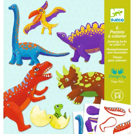 DJECO - 6 pantins à colorier - Dinos - 5 à 8 ans [DJ09680]