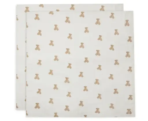 Jollein - Lange gaze de coton 115x115cm - Teddy Bear - 2 Unités