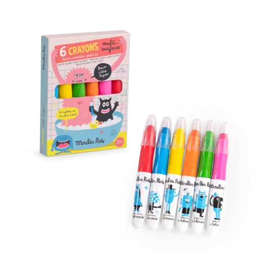 Moulin Roty - 6 crayons multi-surfaces 