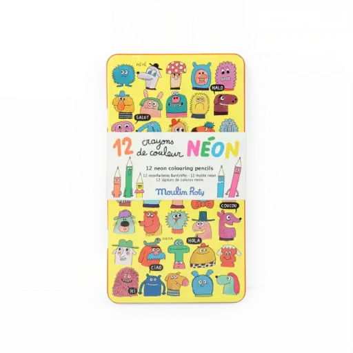 Moulin Roty - 12 crayons de couleur néon 