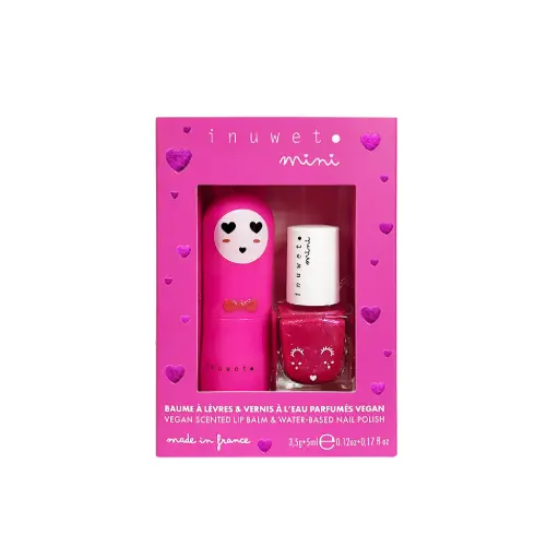 Inuwet - Coffret Fuchsia duo baume à lèvres et vernis à l'eau - Cerise et Fraise