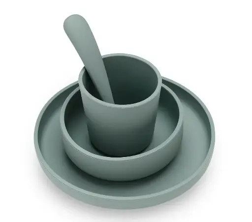 Jollein - Set de repas Bébé Silicone (4 pièces) - Ash Green