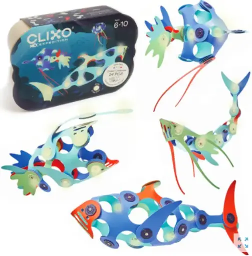Clixo - Ocean Creatures - Jeu de construction phosphorescent flexible - 24 pièces   