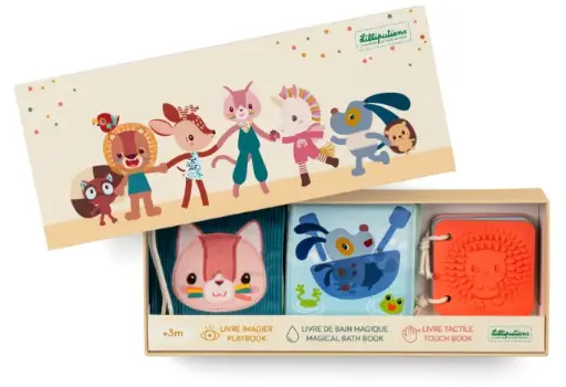 Lilliputiens - Set de naissance - 3 livres sensoriels - Jardin